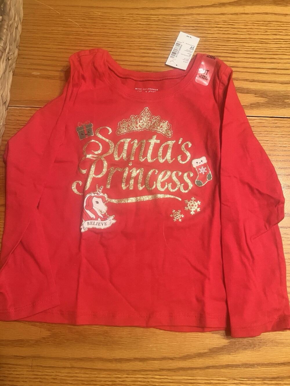 The Children’s Place Christmas Shirt Girls 3T Santa’s Princess NWT